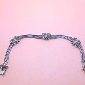 VINTAGE Genuine 925 Sterling Silver Balinese Butterfly Bracelet with Marcasite